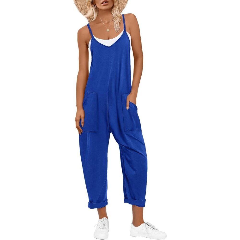 Women's Royal Blue Summer Overall Sleeveless Spaghetti Strap Romper Jumpsuits